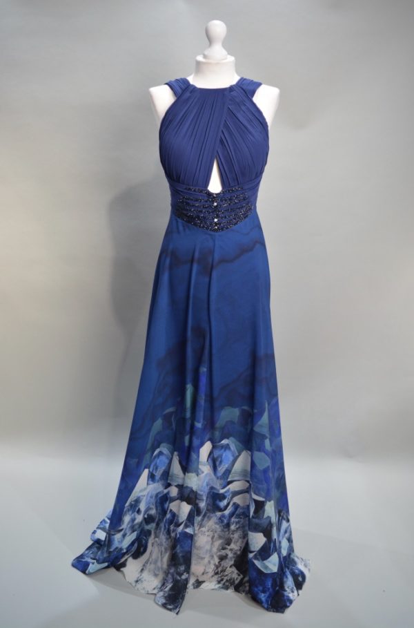 Alquiler vestido azul marino estampado