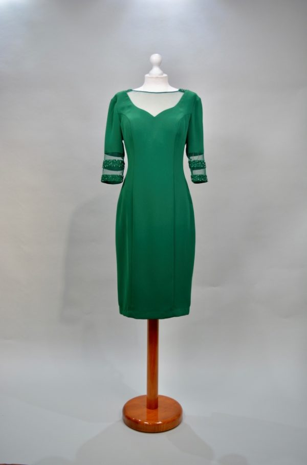 Alquilar vestido verde corto manga larga