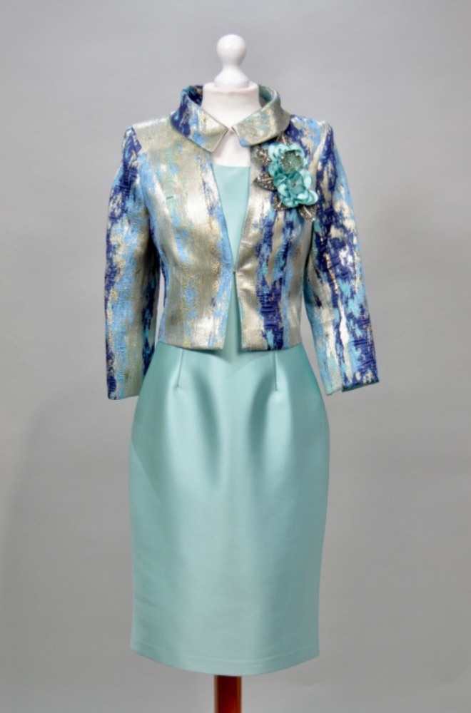 Alquiler vestido azul turquesa metalizado