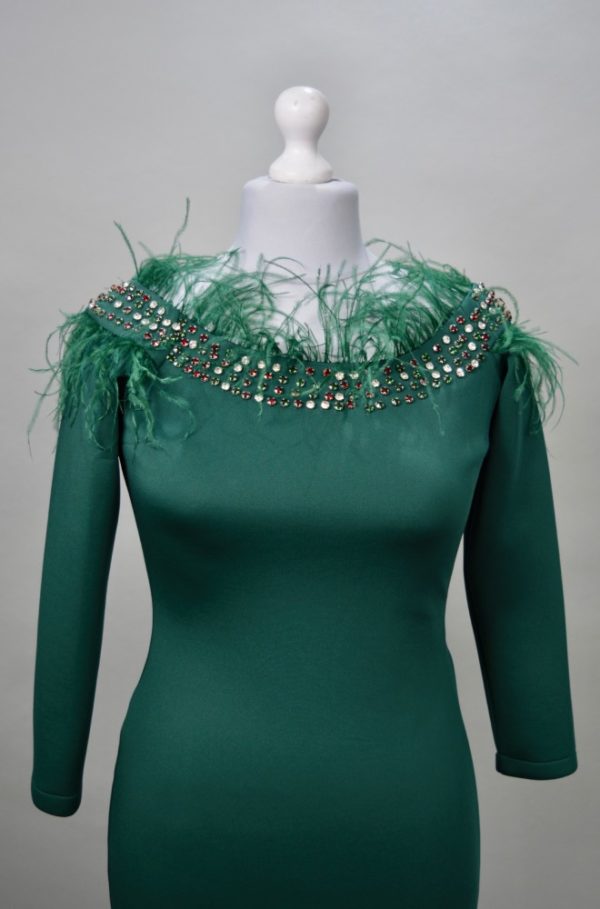 Alquilo vestido verde con plumas