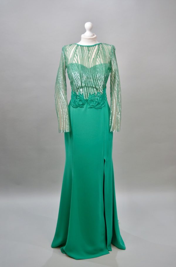 Alquilar vestido verde turquesa lentejuelas