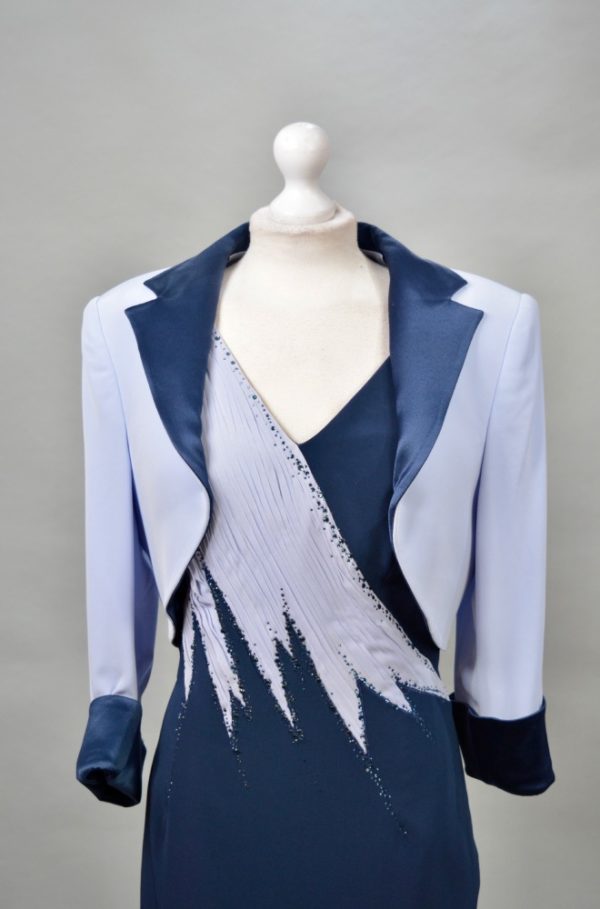 Alquiler vestido azul marino brillante chaqueta