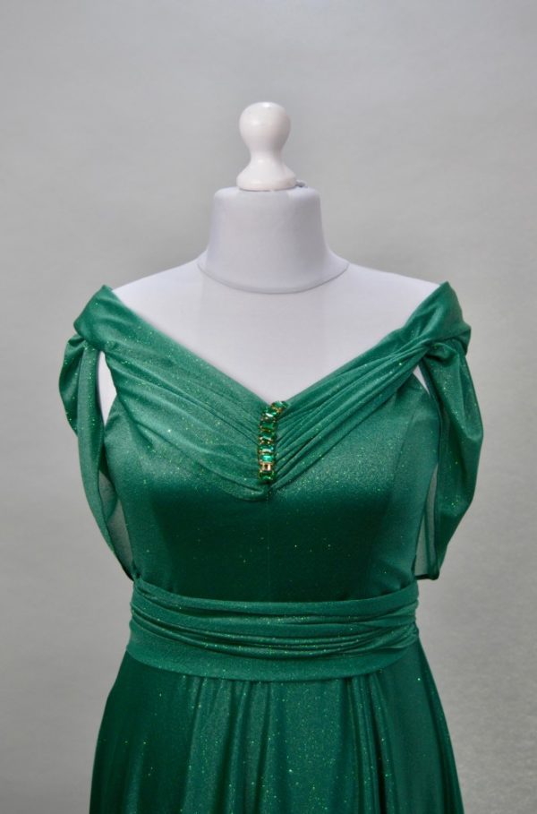 Alquiler vestido verde largo con purpurina